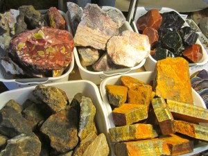 Rocks in buckets ready for the polisher.